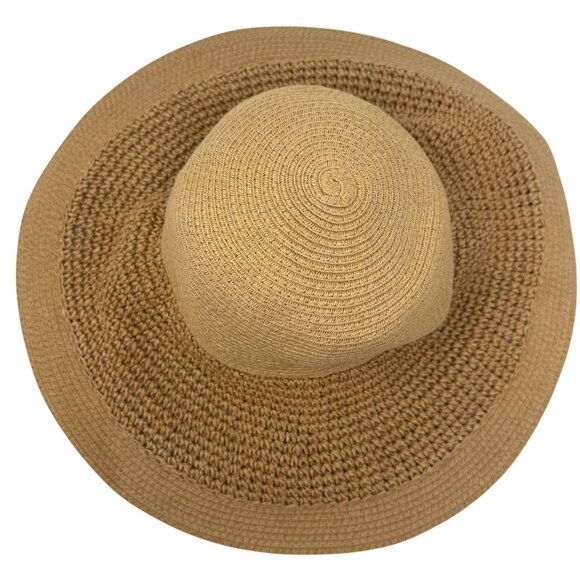 J. Crew Hat O/S Natural Paper Tan Wide Brim Sun Beach Pool Resort Packable Flop - Picture 4 of 10